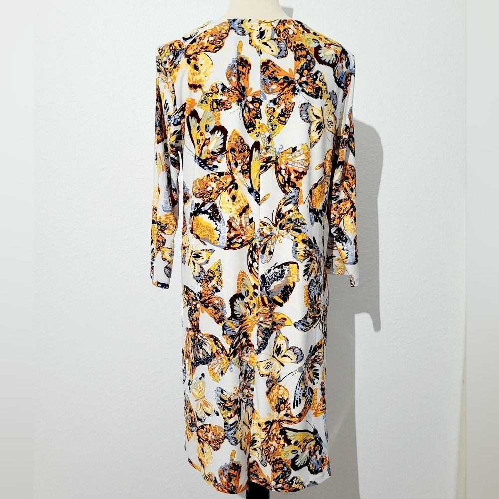 Attitudes by René Butterfly Print Tunic Top Women Small Keyhole Neck Relaxed Fit - Picture 8 of 14